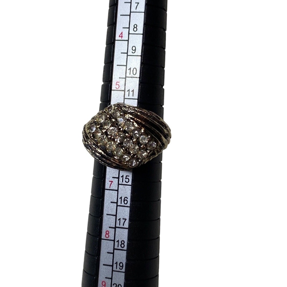 Vintage Rhinestones and Gold Tone Multi Textured Ring Size 6 Fashion Jewelry